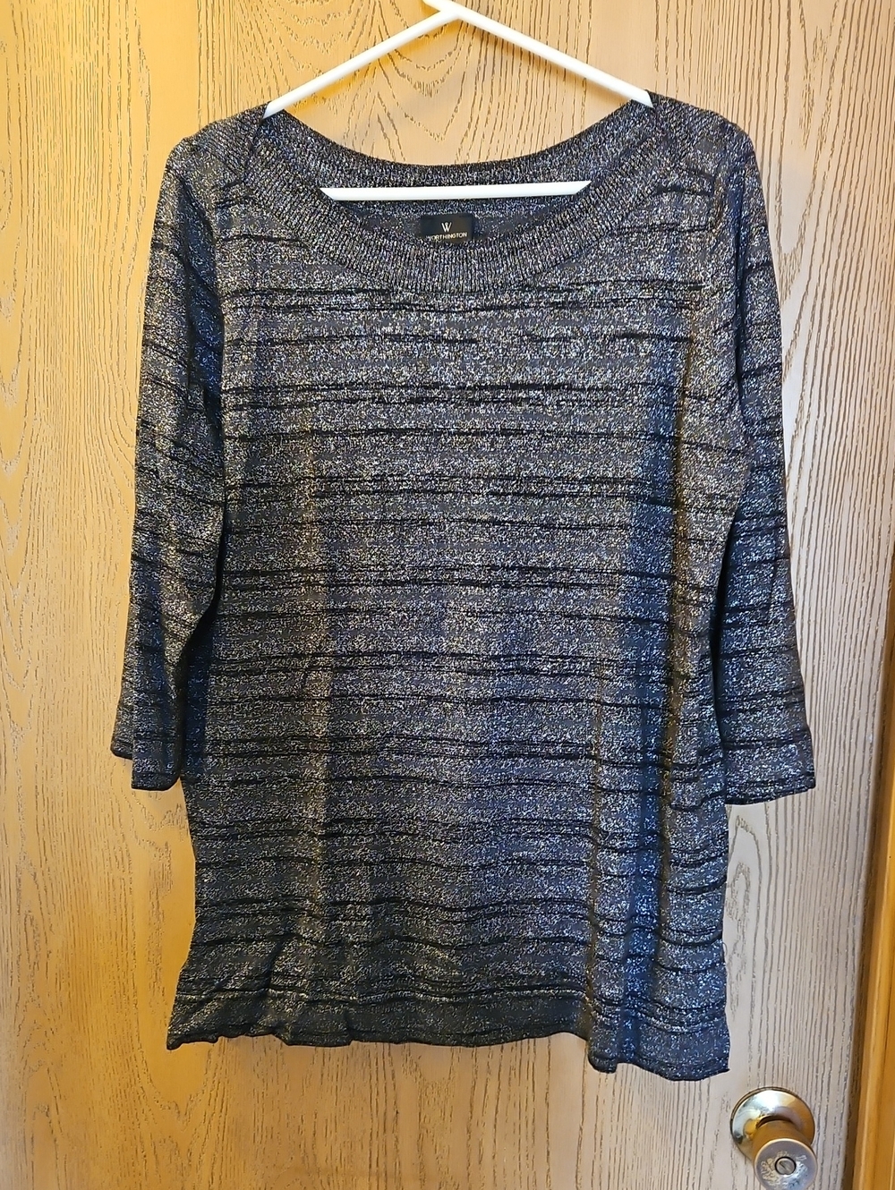 Worthington Shimmery Black and Silver Knit Top